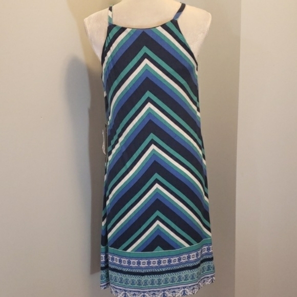 Luxology Halter Sundress Small NWT Teal/Navy/Wht - Picture 2 of 8